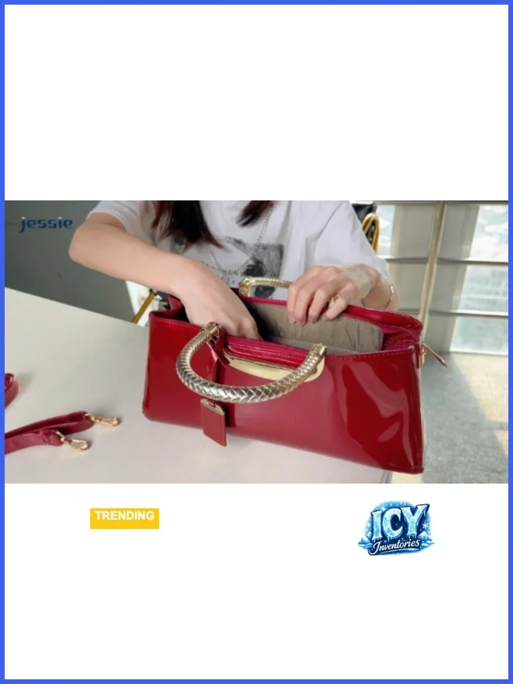 Patent Leather Structured Satchel Handbag Evening Party Crossbody Top Handle